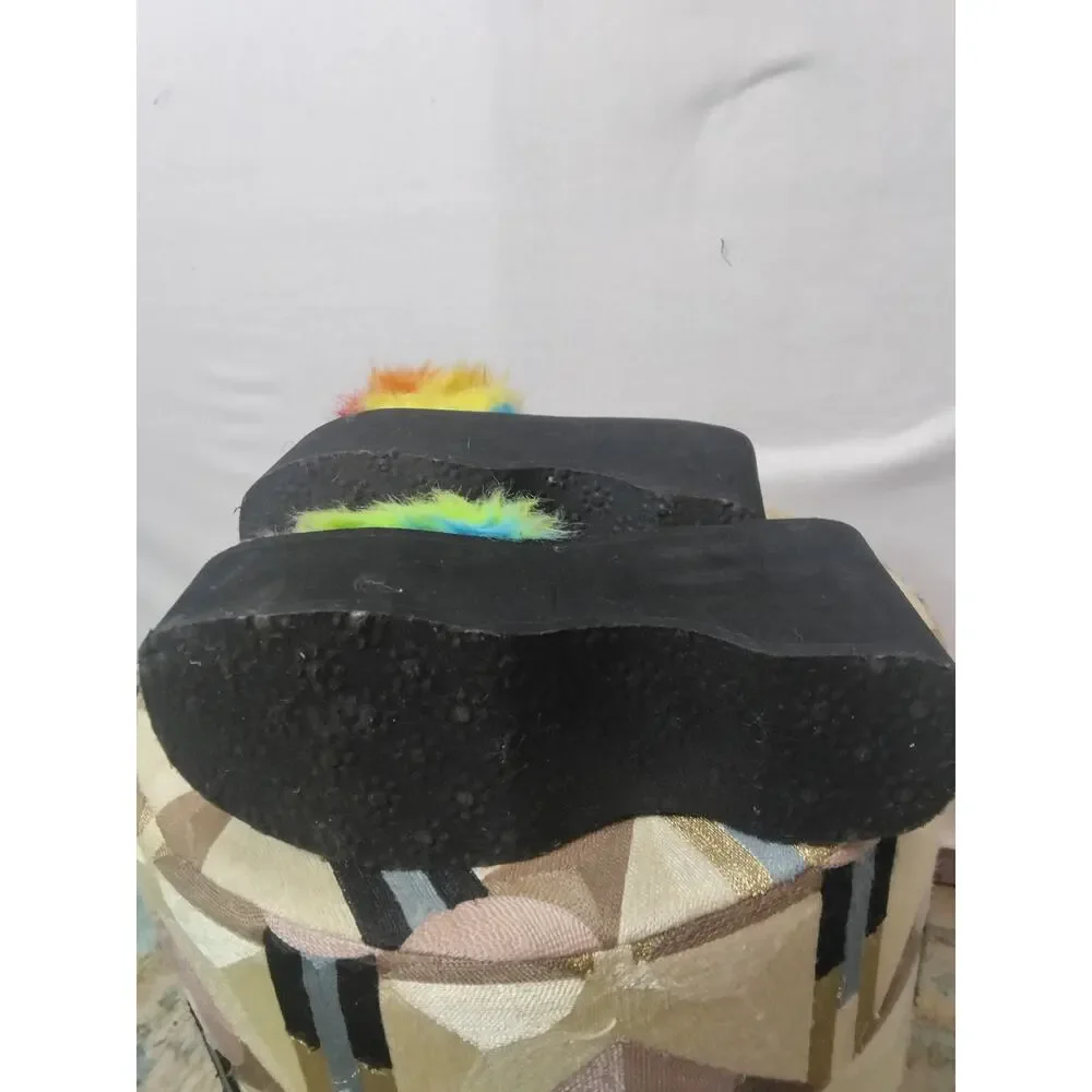 Rocket Dog Boom Rainbow Platform Slides Womens Sz 9 Fuzzy Faux Fur Y2K inspired